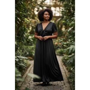 Baltic Born Poppy Satin Midi Dress Size 2XL Black NWT Front Tie High Low Midi